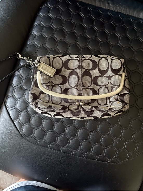 Coach Handbags - Coach Beige and Brown Signature Canvas Wristlet